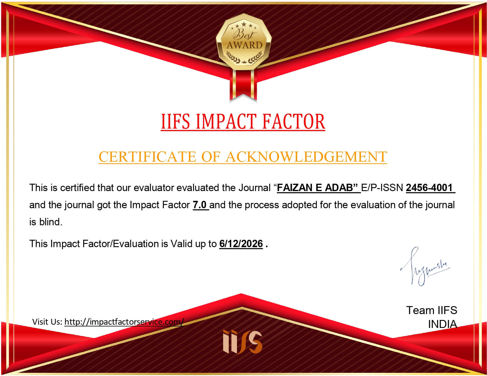 FAIZAN E ADAB IIFS Certificate page 0001